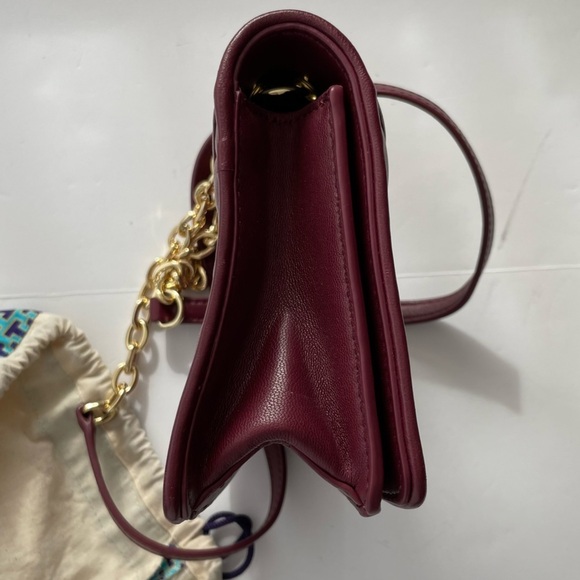Tory Burch Alexa Quilted Mini Imperial Garnet Leather Shoulder Bag chain strap - Picture 7 of 10